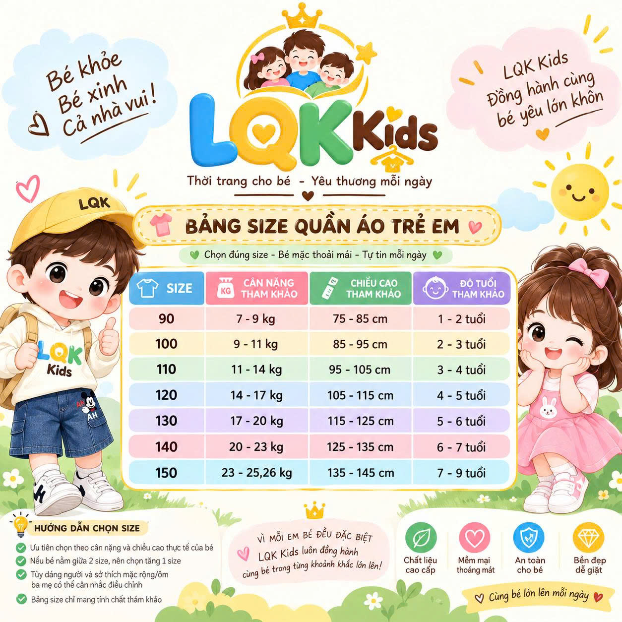 Bảng Size Quần Áo Trẻ Em LQK Kids